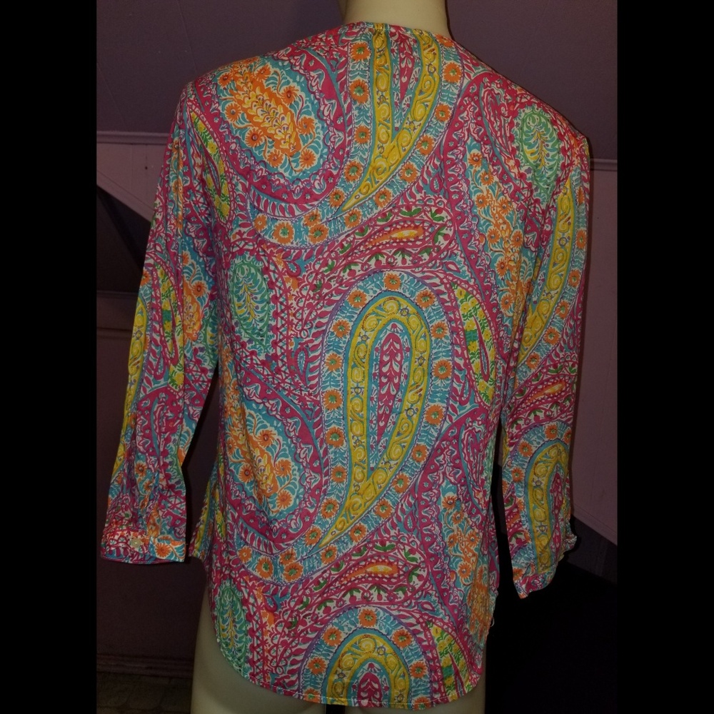 LAUREN RALPH LAUREN PAISLEY RUFFLE NECKLINE top - Picture 4 of 8